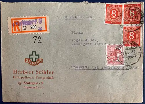 All. Bes. Gem.-Ausg. 1947 Nr 917 (3x davon 1 Zweierstr.) und Mi.Nr. 856. Rundstempel (Datum und/oder Ort klar) Brief