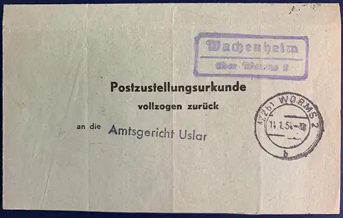 Bund, Postzustellungsurkunde, 1954