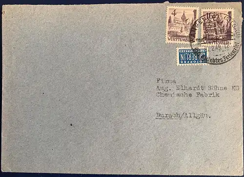 All. Bes. Franz. Zone Württemberg-H. 1949 Sonderstempel