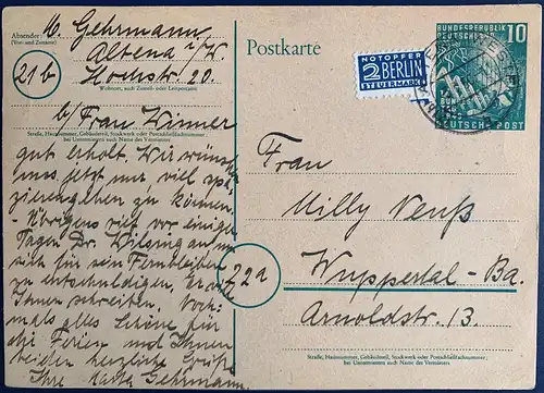Bundesrep. Deutschland 1950 Rundstempel (Datum und/oder Ort klar)