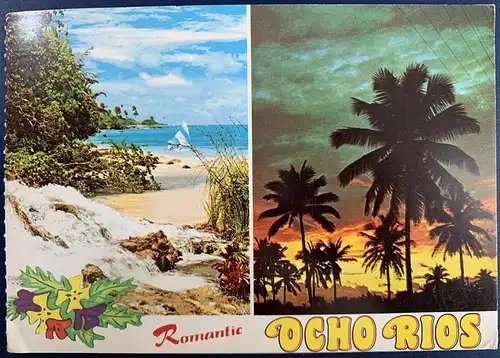 [Echtfotokarte farbig] Jamaika, Ocho Rios, gelaufen mit Poststempel vom 09.06.1980 von Jamaika nach Köngen, Baden Württemberg
Karte ist gut erhalten, Ecke links unten ist gestoßen. 