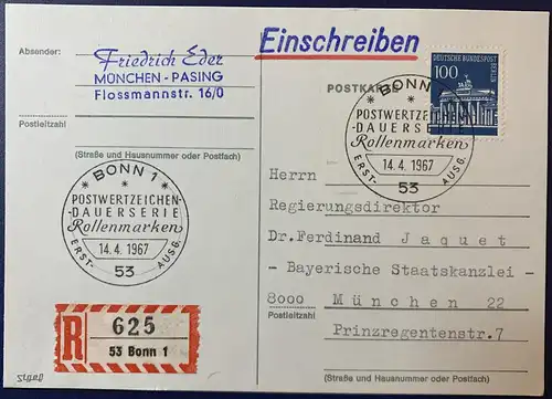 Berlin (West) 1967 Ersttagssonderstempel