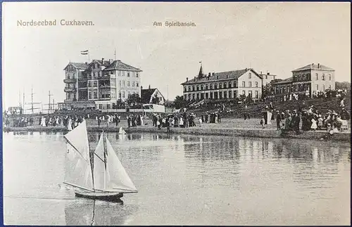 [Echtfotokarte schwarz/weiß] Nordseebad Cuxhaven, am Spielbassin, ungelaufen, Karte ist sehr gut erhalten. 
