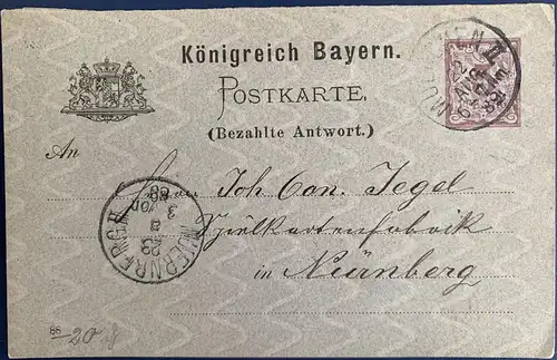 Altdeutschland Bayern 1889 Rundstempel (Datum und/oder Ort klar)