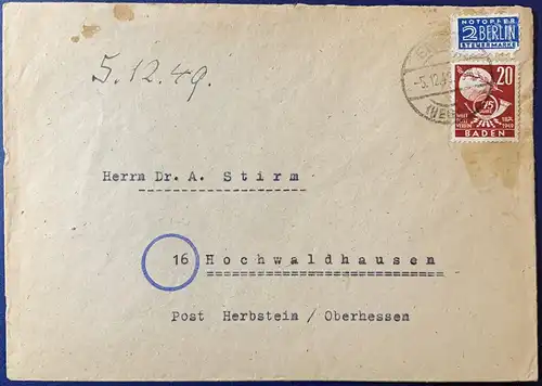 All. Bes. Franz. Zone Baden 1949 Rundstempel (Datum und/oder Ort klar)