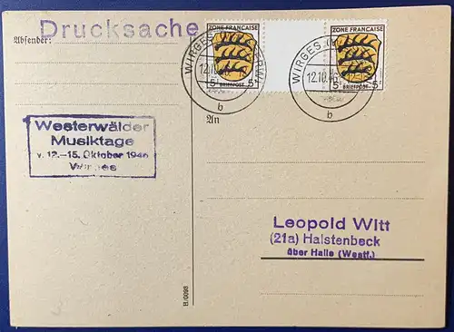 All. Bes. Franz. Zone 1946 Rundstempel (Datum und/oder Ort klar)