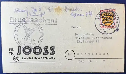 All. Bes. Franz. Zone 1947 Zentraler Rund / Vollstempel