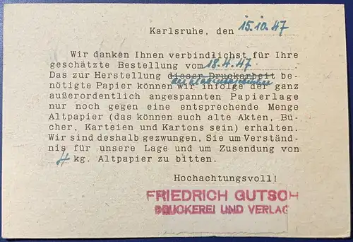 All. Bes. Gem.-Ausg. 1947 Rundstempel (Datum und/oder Ort klar)