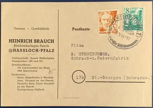 All. Bes. Franz. Zone Rheinland-Pfalz 1948 Sonderstempel