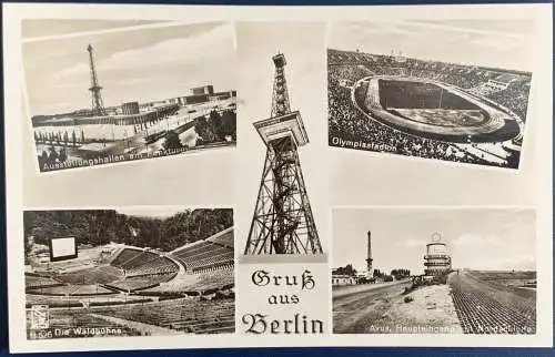 [Echtfotokarte schwarz/weiß] AK, "Gruss aus Berlin", frankiert mit Berlin, Mi.Nr. 110/111, ungelaufen, entwertet mit Sonderstempel “Deutsche Industrieausstellung Berlin, 1953”, Berlin-Charlottenburg. Karte ist sehr gut erhalten. 