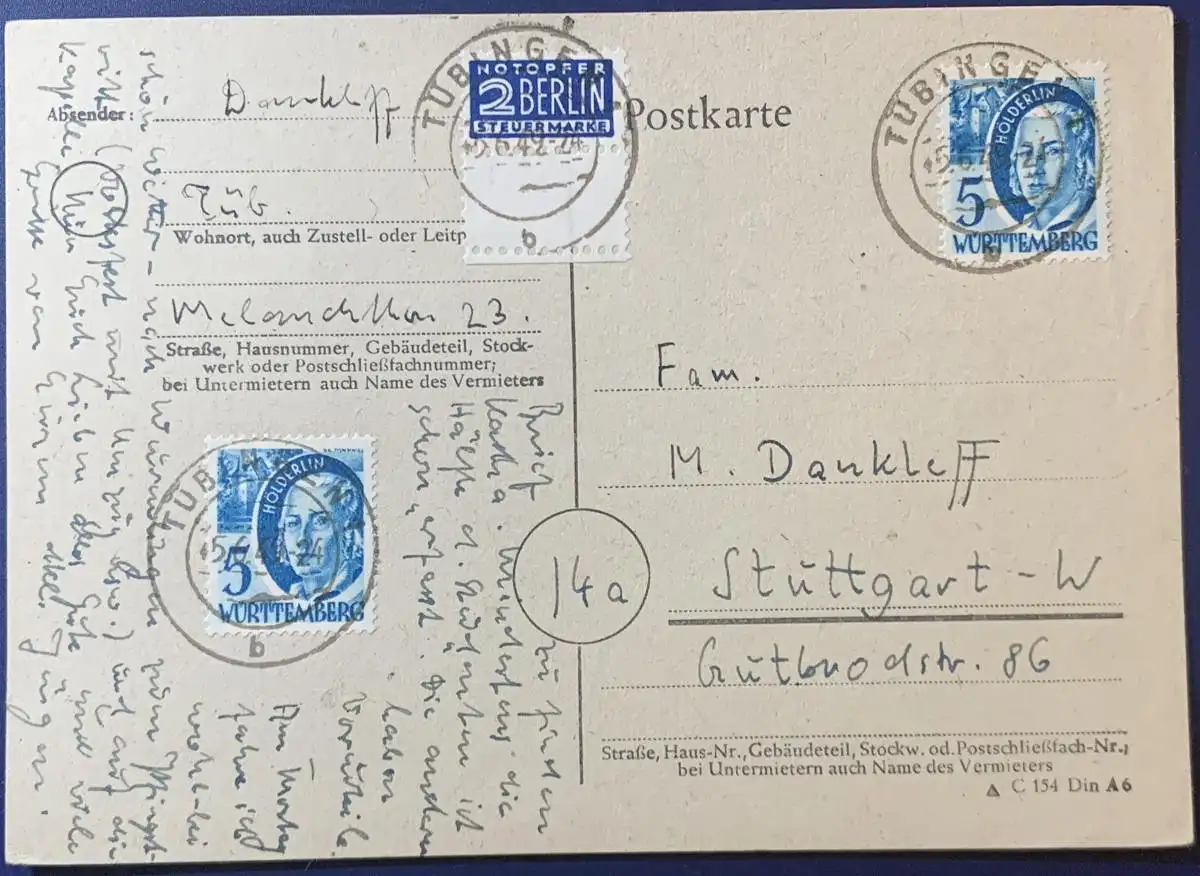 All. Bes. Franz. Zone Württemberg-H. 1949 Rundstempel (Datum und/oder Ort klar)