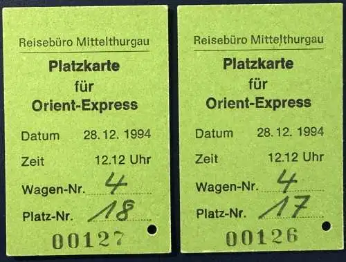 Platzkarten für Orient-Express, 1994