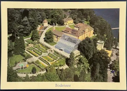 [Echtfotokarte farbig] AK Insel Mainau, Schloß, Palmenhaus, Rosengarten, Ungelaufen, Luftbild, einwandfreie Erhaltung. 