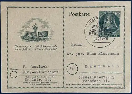Berlin (West) 1954 Sonderstempel