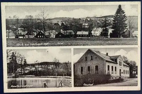 [Echtfotokarte schwarz/weiß] AK Schilbach i. Vogtland, gelaufen als Feldpost mit Poststempel (Oelsnitz) vom 16.08.1941, zusätzlich Landpoststempel “Schilbach über Oelsnitz”, Karte ist gut erhalten (siehe Scan). 