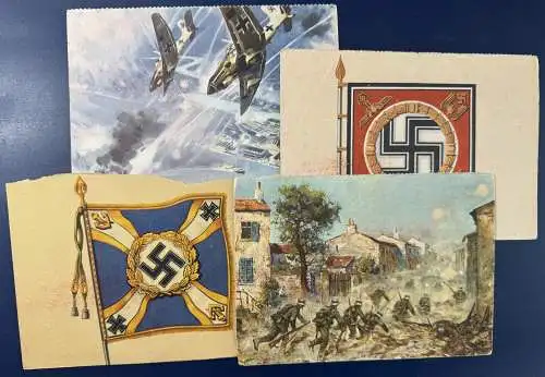 [Propagandapostkarte] AK Deutsches (III.) Reich, 4 Karten aus dem Kriegsopfer Wandkalender, ungelaufen, alle Karten haben deutliche Gebrauchsspuren, der Preis gilt für alle 4 Karten zusammen. 