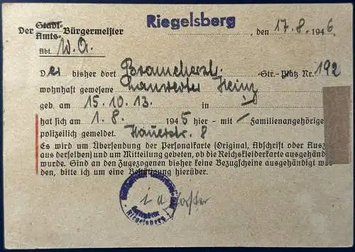 All. Bes. Franz. Zone  Rundstempel (Datum und/oder Ort klar)