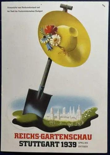 [Künstlerpostkarte reproduziert] Motivpostkarte, Deutsches (III.) Reich "Reichs-Gartenschau Stuttgart", 1939, frankiert mit Mi.Nr.692, gelaufen mit Sonderstempel vom 29.05.1939 von Stuttgart nach Duisburg-Grossenbaum, sauberer Stempel, Karte ist...