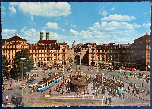[Echtfotokarte farbig] AK München, Karlsplatz (Stachus), etwa 1960, ungelaufen, Karte ist sehr gut erhalten, Rückseite leicht vergilbt. 