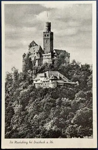 [Echtfotokarte schwarz/weiß] AK Braubach a. Rhein, Marksburg, 1953, Mehrfachfrankatur, bestehend aus 2x Mi.Nr.125 (waagerechtes Paar) und Notopfer, gelaufen mit Sonderstempel vom 14.05.1953 von Kamp-Bornhofen nach Flensburg, Karte ist einwandfrei...