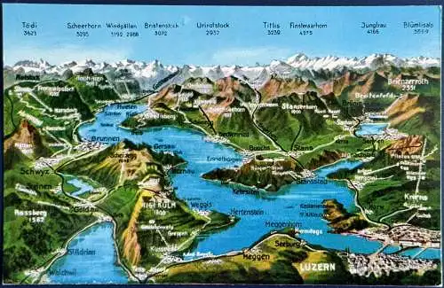 [Künstlerpostkarte reproduziert] AK Vierwaldstätter See, Panorama, ungelaufen, Karte ist sehr gut erhalten. 