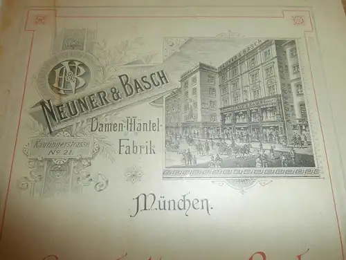 alte Reklame 1889 - Damen Mäntelfabrik , Neuner & Brasch in München , Kaufingerstrasse 21, Werbung !!!