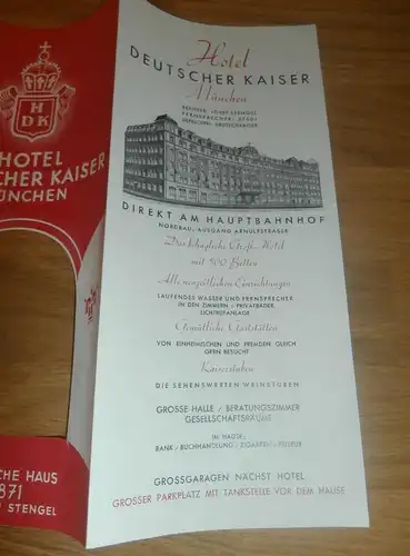 alte Reklame / Prospekt - Hotel "Deutscher Kaiser" in München , Josef Stengel , Werbung , Hauptbahnhof !!