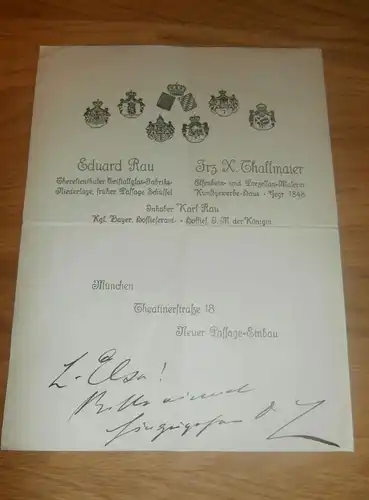 Reklame Porzellan-Malerei - Franz X. Thallmaier und Eduard Rau , München , Elfenbein , Kristallglas , Theatinerstraße !!