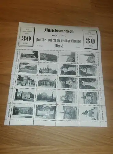 alter Bogen mit Briefmarken , " Deutsche, wahret die deutsche Eigenart Wiens " , Marken , Wien , ca. 1915 !!!