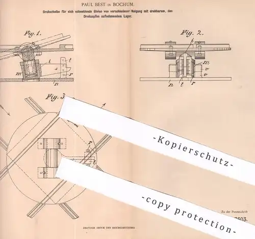 original Patent - Paul Best , Bochum , 1900 , Drehscheibe für sich schneidende Gleise | Eisenbahn - Gleis | Bahn , Zug !