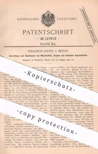 original Patent - Philemon Ritter , Berlin | Ausstanzen von Manschetten , Kragen | Leinen , Baumwolle | Schneiderei