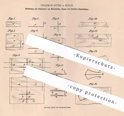 original Patent - Philemon Ritter , Berlin | Ausstanzen von Manschetten , Kragen | Leinen , Baumwolle | Schneiderei