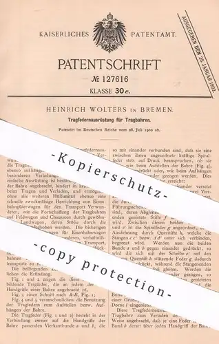 original Patent - Heinrich Wolters , Bremen , 1900 , Transport von Tragbahren | Tragbahre | Bahre | Krankentrage !!