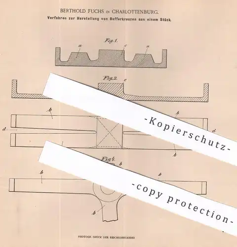 original Patent - Berthold Fuchs , Berlin / Charlottenburg , 1901 , Bufferkreuze für Eisenbahnen | Eisenbahn , Bahnkreuz