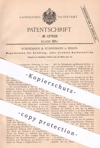 original Patent - Roessemann & Kühnemann , Berlin , 1901 , Wegschranke | Schranke | Schlagbaum | Eisenbahn , Bahn !!