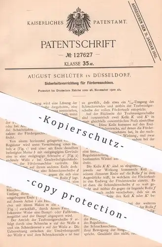 original Patent - August Schlüter , Düsseldorf , 1900 , Sicherheitsvorrichtung für Fördermaschine | Beförderung | Aufzug