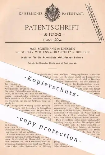 original Patent - Max Schiemann | Gustav Mertens , Dresden / Blasewitz | 1900 | Isolator für Fahrdrähte Straßenbahn !!!