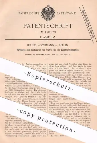 original Patent - Julius Kochmann , Berlin , 1900 , Zuschneidemaschine für Stoff | Stoffe , Gewebe | Schneiderei