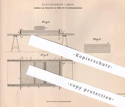 original Patent - Julius Kochmann , Berlin , 1900 , Zuschneidemaschine für Stoff | Stoffe , Gewebe | Schneiderei