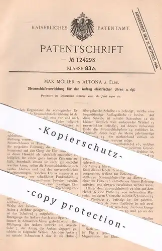 original Patent - Max Möller , Hamburg / Altona / Elbe 1900 , Stromschlussvorrichtung für elektr. Uhren | Uhr , Uhrwerk