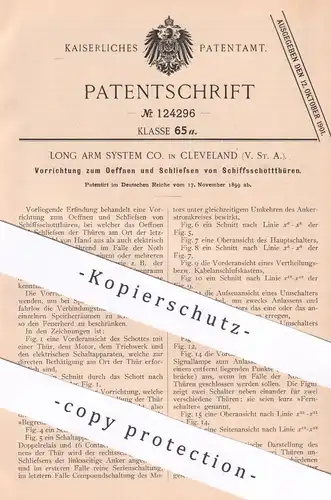 original Patent - Long Arm System Co. , Cleveland , USA , 1899 , Öffnen & Schließen von Schiffsschotttüren | Schiffe