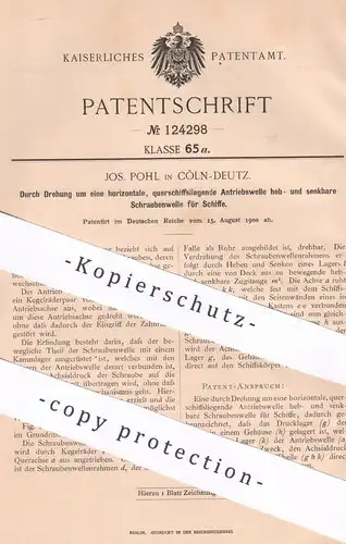 original Patent - Jos. Pohl , Köln / Deutz , 1900 , Schraubenwelle für Schiffe | Antriebswelle | Antrieb | Schiffbau