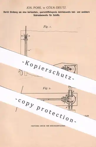 original Patent - Jos. Pohl , Köln / Deutz , 1900 , Schraubenwelle für Schiffe | Antriebswelle | Antrieb | Schiffbau