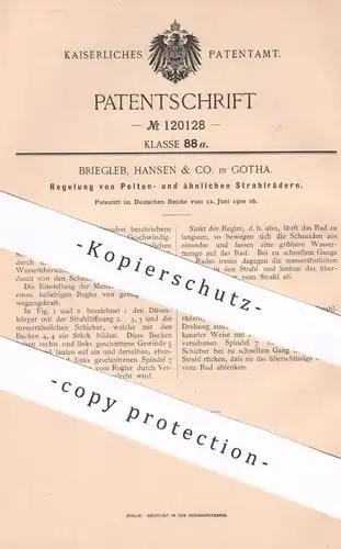 original Patent - Briegleb , Hansen & Co. , Gotha , 1900 , Peltonrad , Strahlrad | Rad , Räder | Regulator