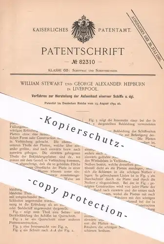 original Patent - William Stewart , George A. Hepburn , Liverpool England , 1894 , Herst. eiserner Schiffe | Schiff