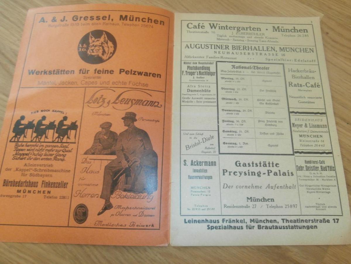 Theater München , Programm 1925 , original Heft mit viel Reklame