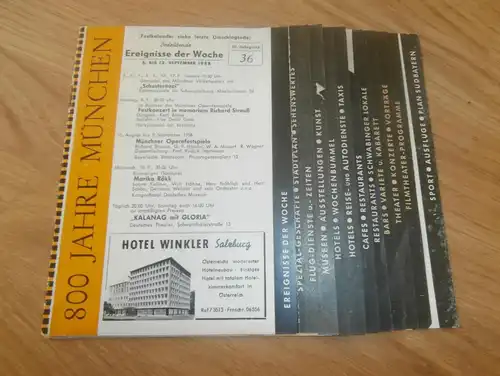 Münchner Woche , 1958 , Heft , Programm mit viel Werbung / Reklame , München Stadtplan !!!