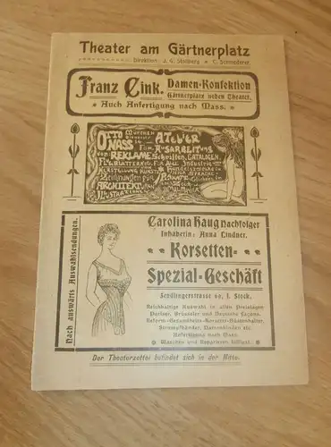 Theater am Gärtnerplatz , München 1903, original Heft mit viel Reklame / Werbung , Korsett , Corset , Programm !!!