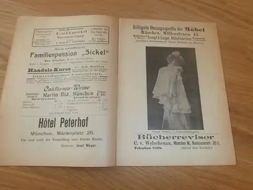 Theater am Gärtnerplatz , München 1903, original Heft mit viel Reklame / Werbung , Korsett , Corset , Programm !!!