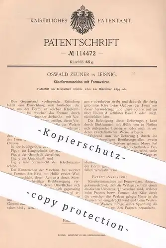 original Patent - Oswald Zeuner , Leisnig , 1899 , Käseformmaschine mit Formwalzen | Käse , Käserei | Walze , Formen !!